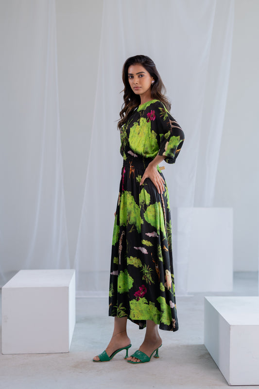 Madagascar Forest Satin Dress