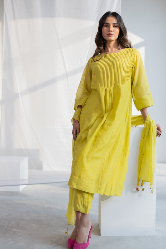 Zesty Lime Kurta Set with Stole