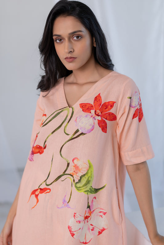 Blush Peach Orchids Kurta Set