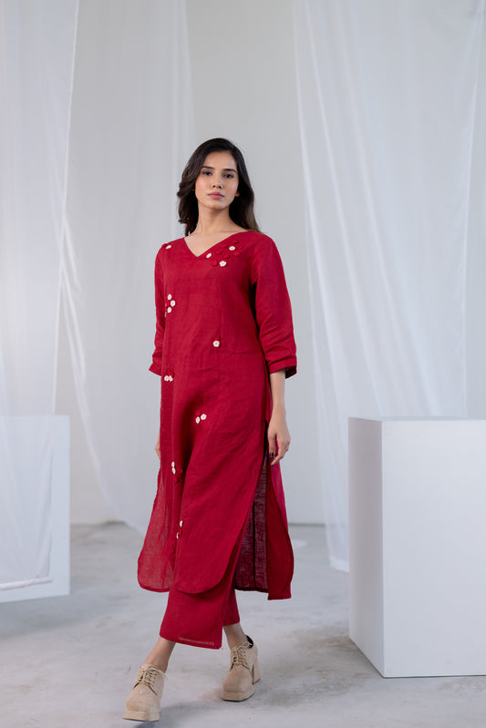 Garnet Blossom Kurta Set