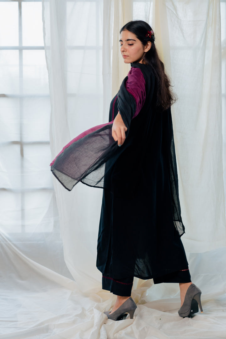 Black and berry kurta set with dupatta
