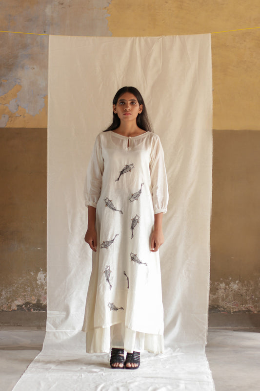 White Koi Fish Dress with Slip(Set of 2)