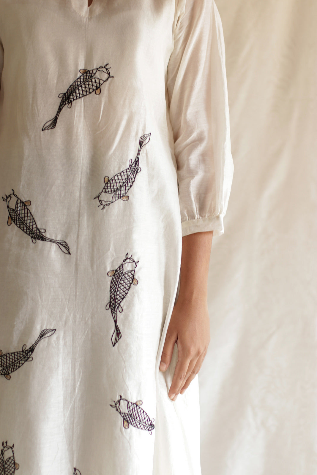 White Koi Fish Dress with Slip(Set of 2)