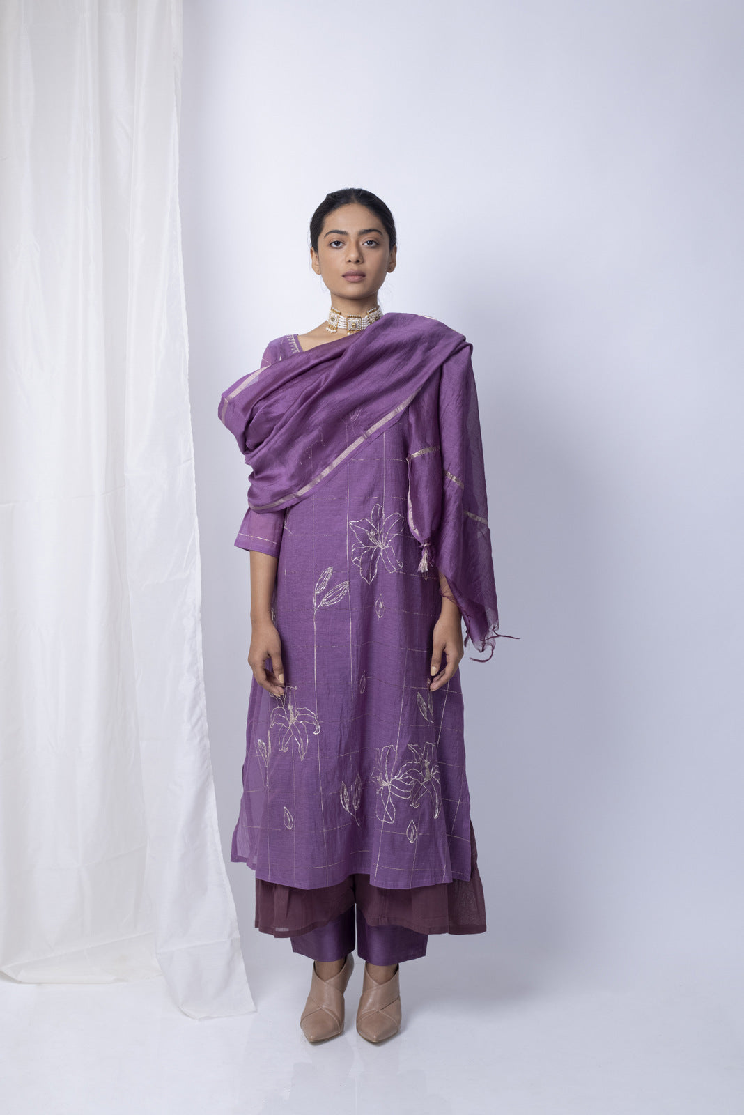layered kurta dress Off White Chanderi Layered Kurta Set With Banarasi Tissue Dupatta