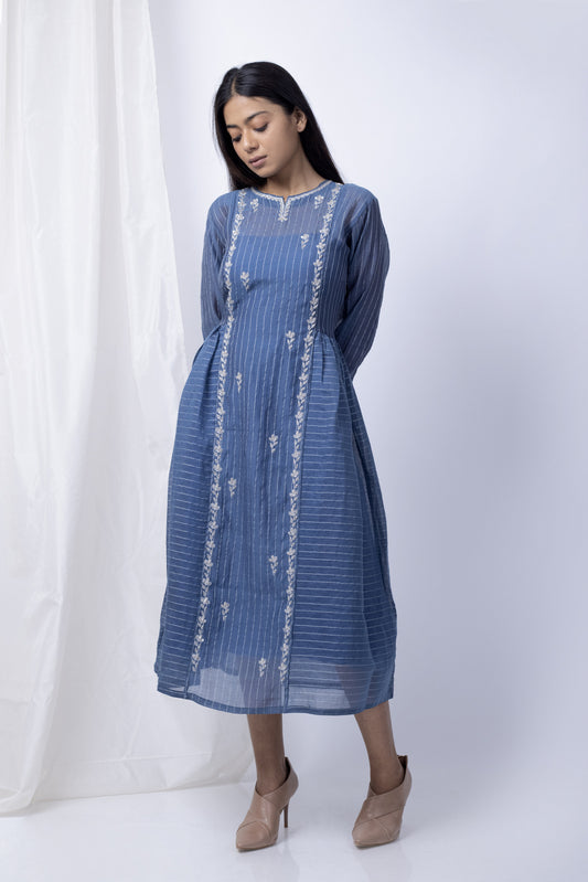 Silver Ink Embroidered Dress