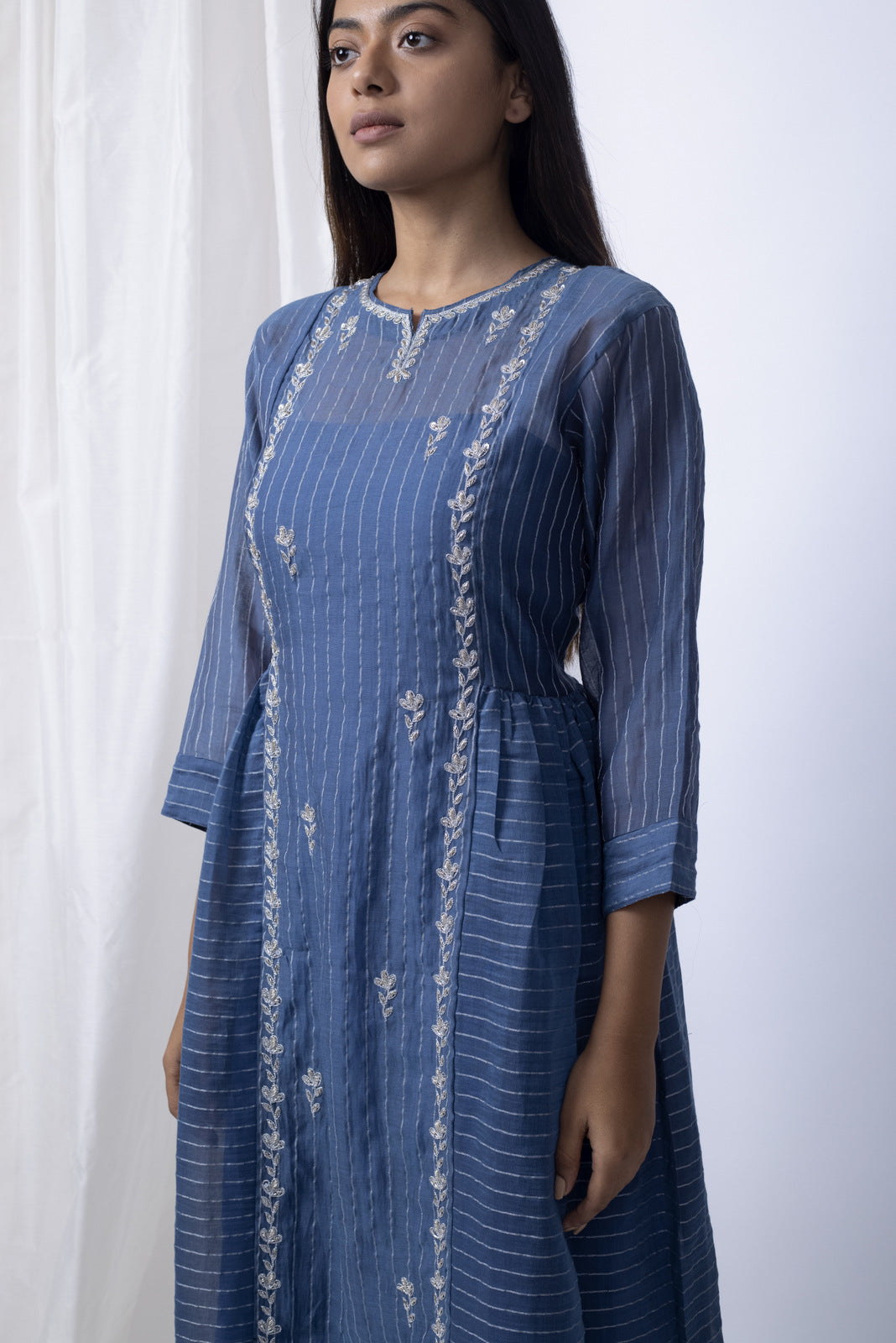 Silver Ink Embroidered Dress – Silai Studio1