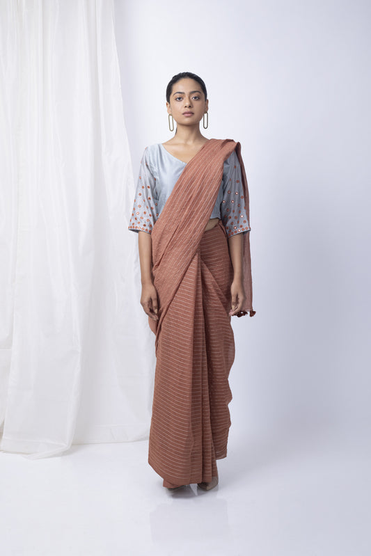 Walnut Saree with Embroidered Blouse