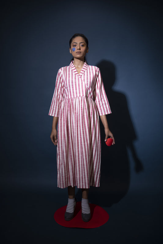 Red White gathered dress