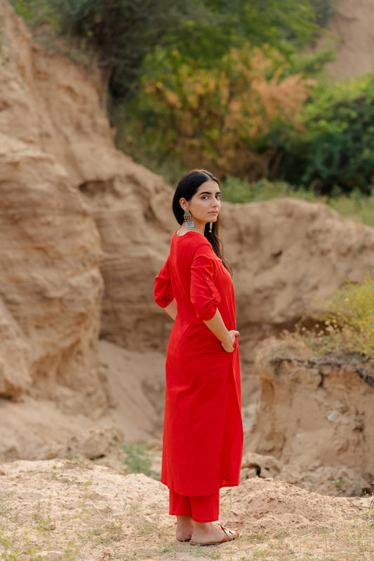Vivid Red Kurta Set with dupatta