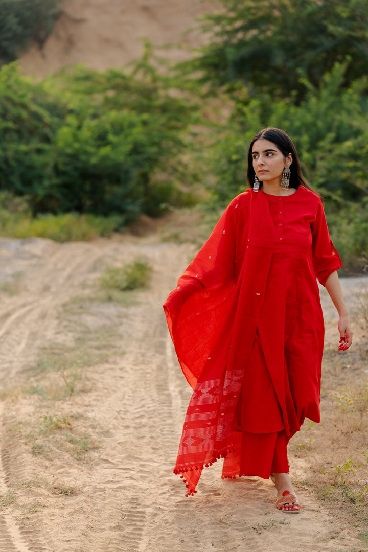 red kurta dress Vivid Red Kurta Set L