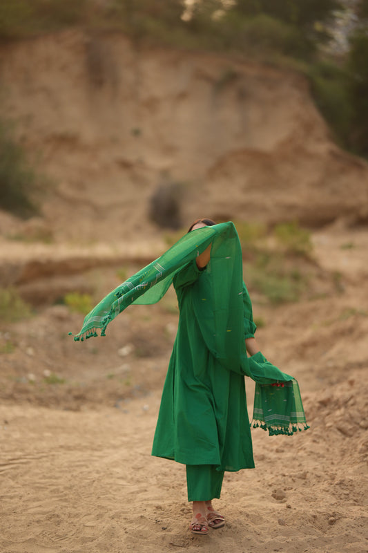 Mystic Green Kurta Set with Dupatta
