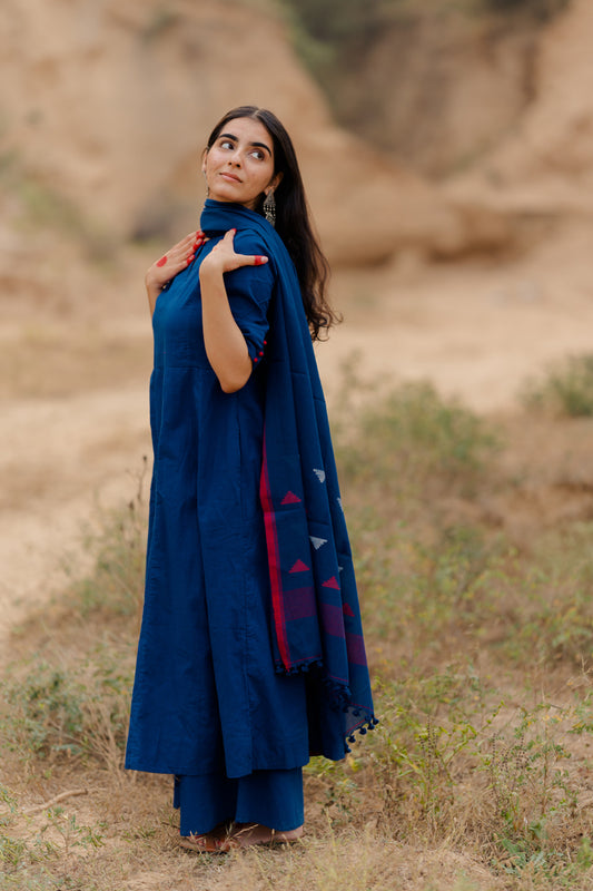 Egyptian blue Kalidaar Kurta Set with Dupatta