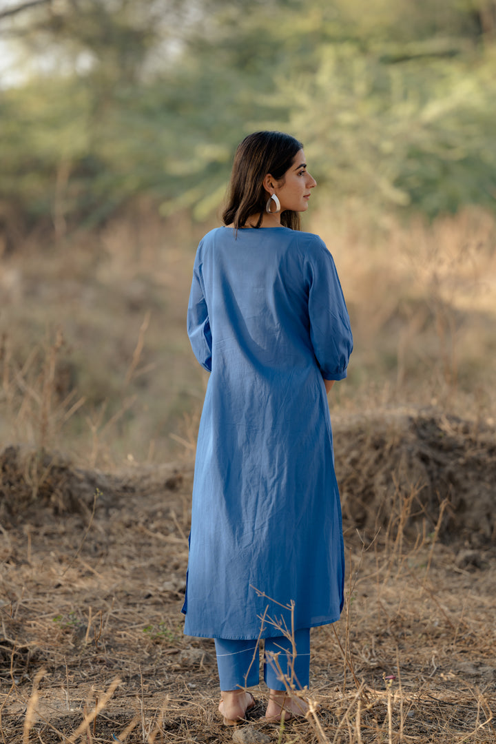 Deep sky kurta set with jaamdani Dupatta