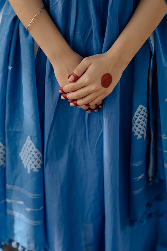 Deep sky kurta set with jaamdani Dupatta