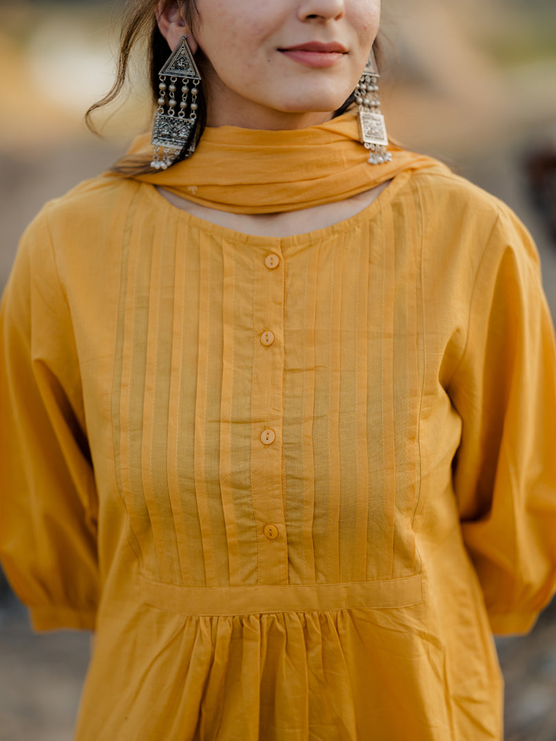 Mustard Kurta Set with jaamdani Dupatta