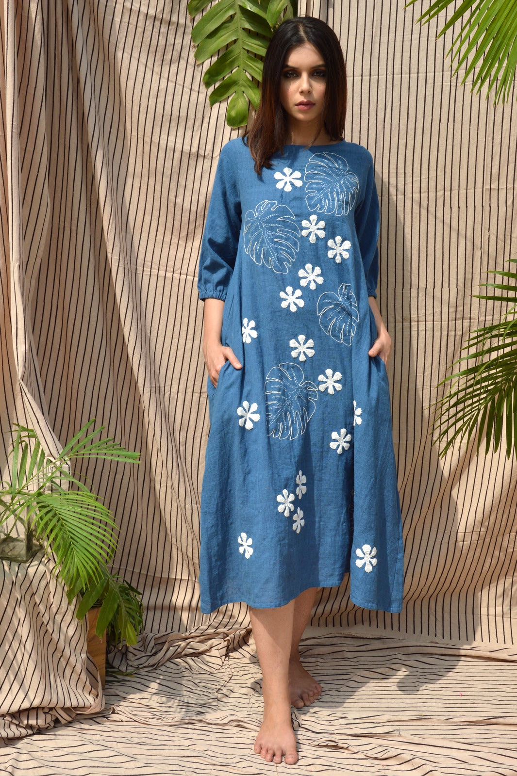 Blue Tropical Applique dress Silai Studio Blue Tropical Applique dress Silai Studio