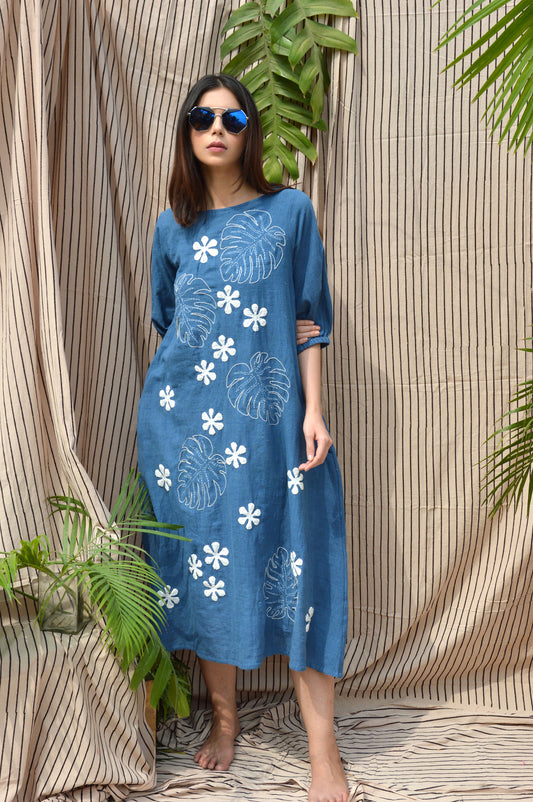 Blue Tropical Applique dress
