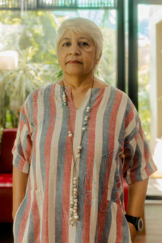 Crimson Sky striped monstera tunic