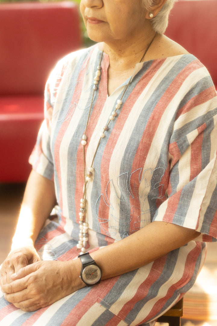 Crimson Sky striped monstera tunic