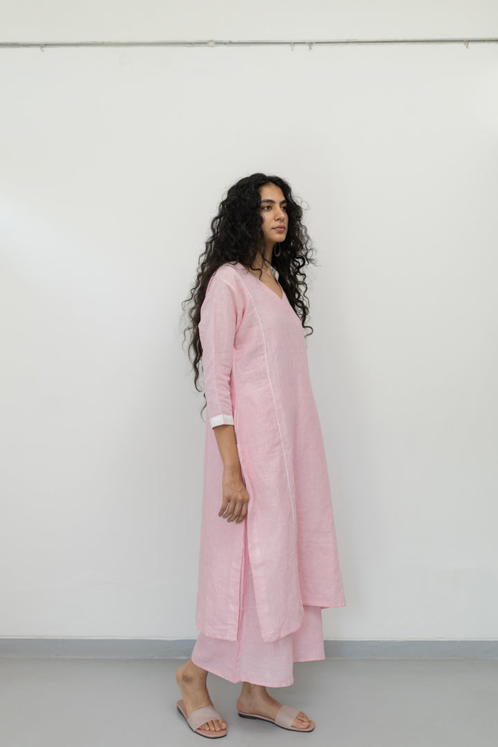 Bubblegum Linen Kurta and Pants Set