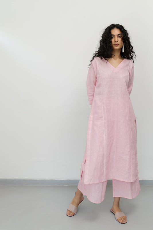 Bubblegum Linen Kurta and Pants Set