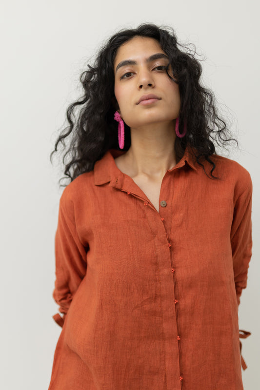 Ginger Orange Linen Top
