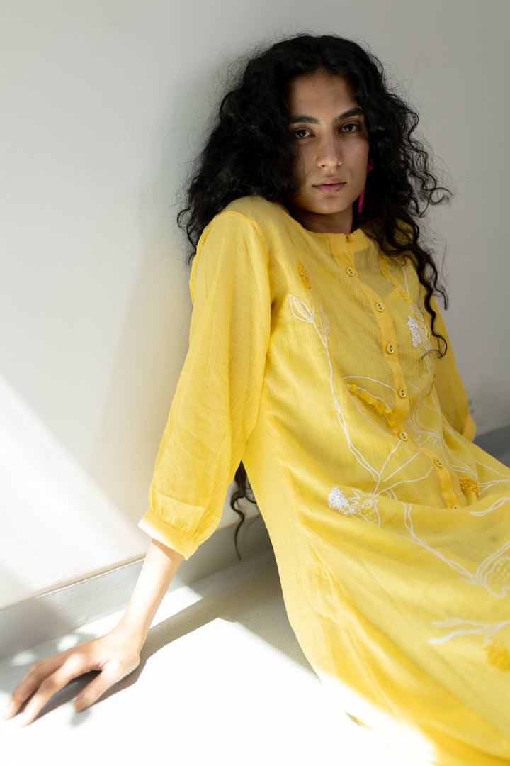 Yellow Crinkled Cotton Dress