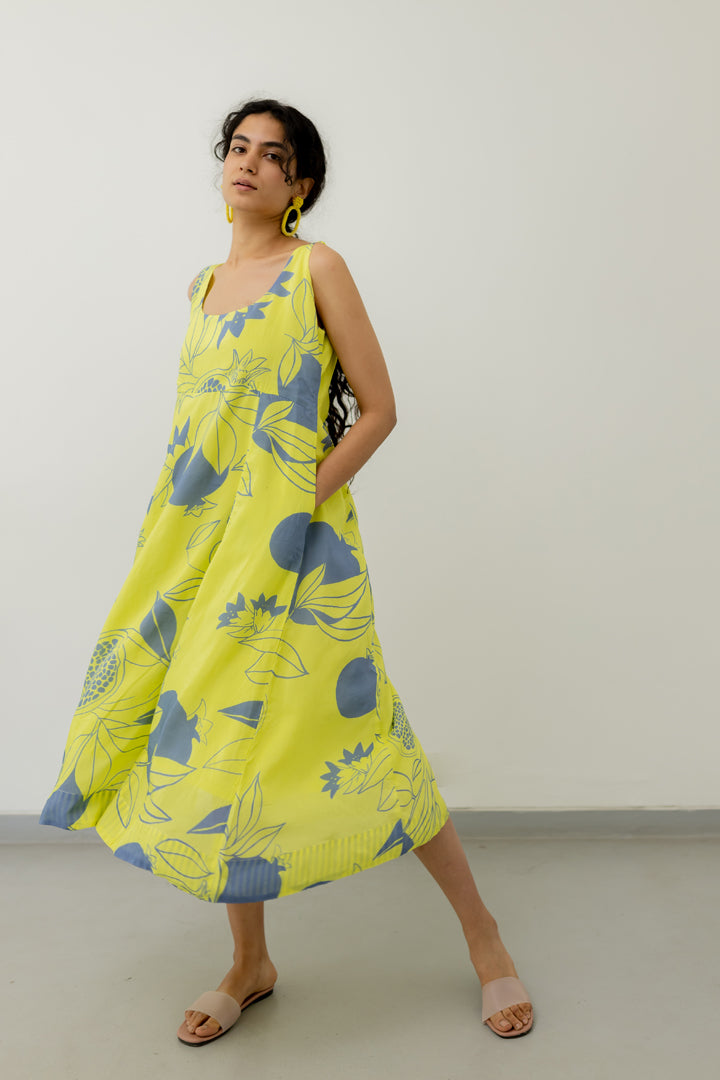 Yellow Grey Pomegranate Dress