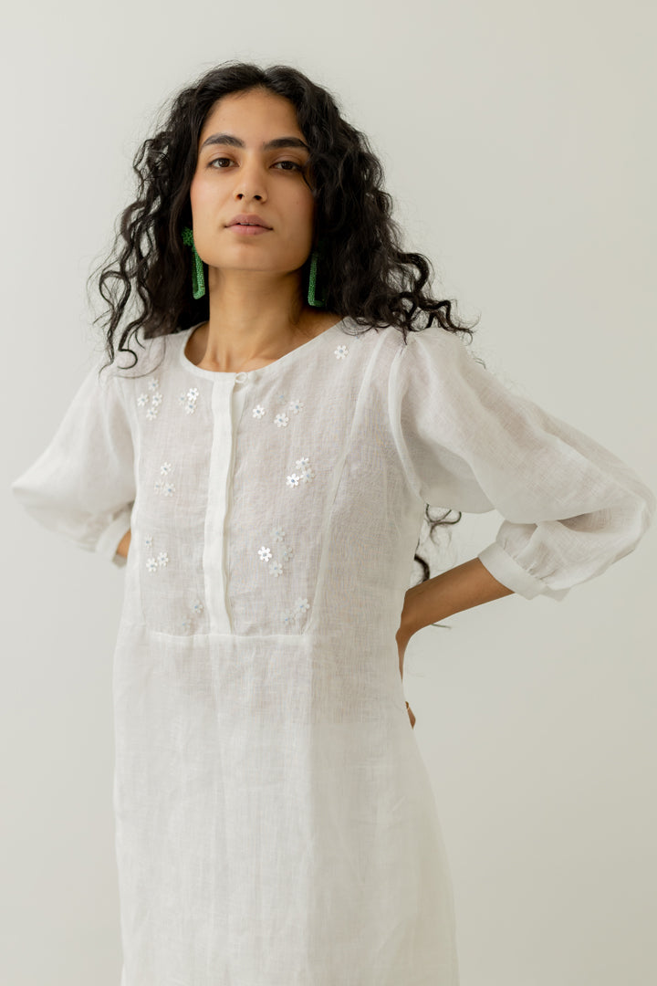 Pristine White linen kurta
