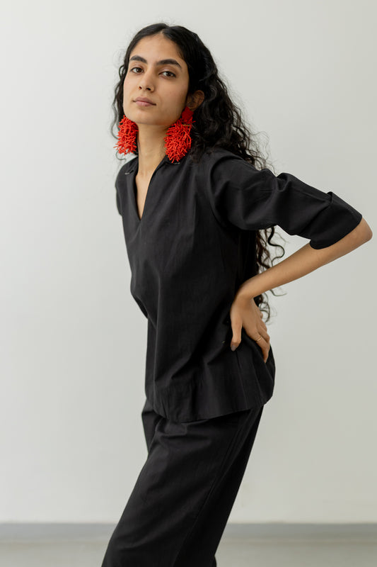 Black Poplin Top