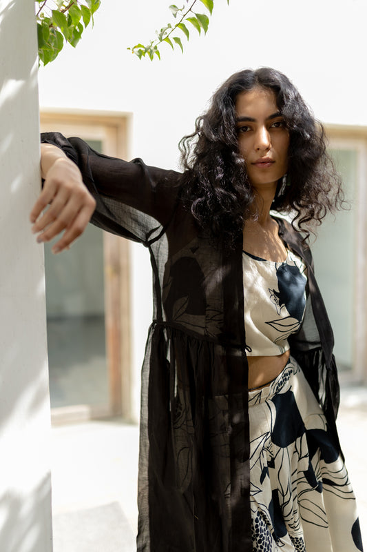 Cream pomegranate Co-ord with Black Overlay