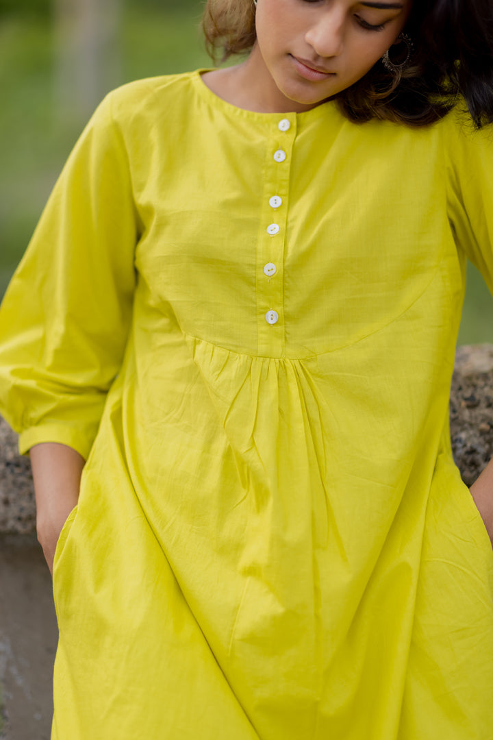 Lime yellow gathered Kurta set