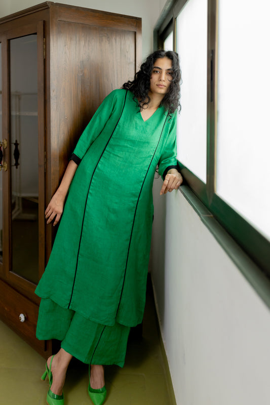 Bottlegreen Linen Kurta and pants Set