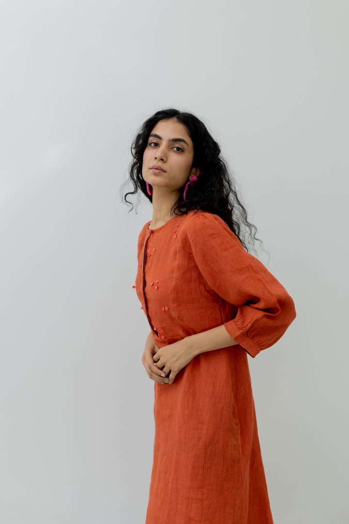 Ginger Orange Linen Kurta