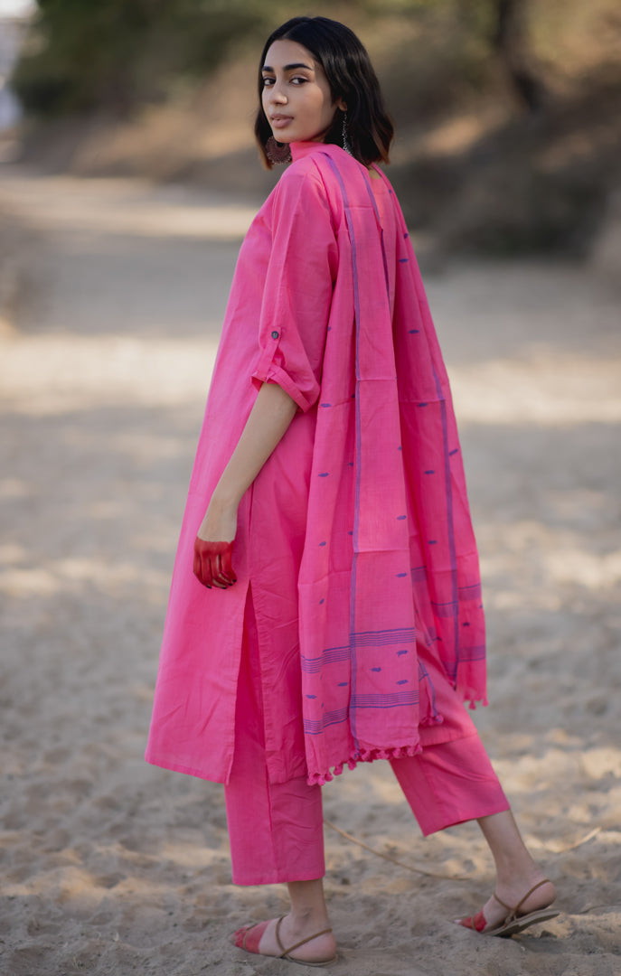 Pink Mulmul Kurta and Pants Set