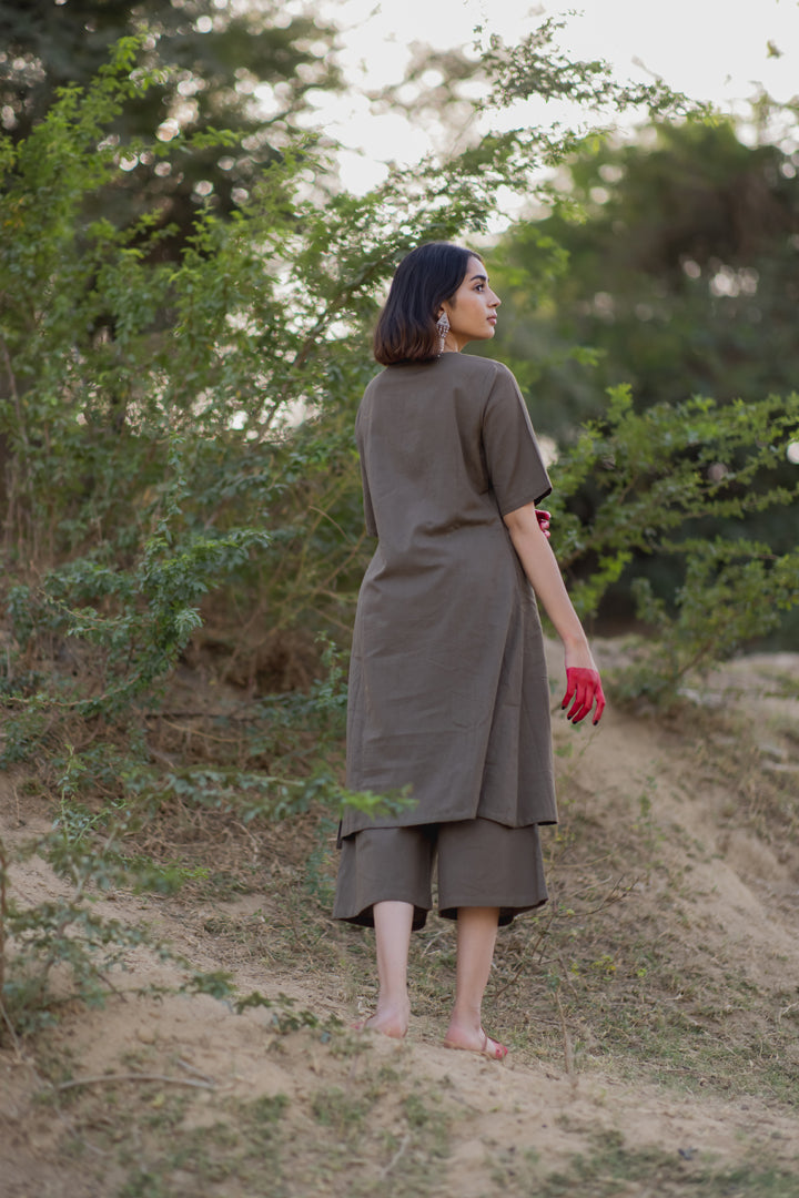 Charcoal Kurta Set with Yellow Dupatta