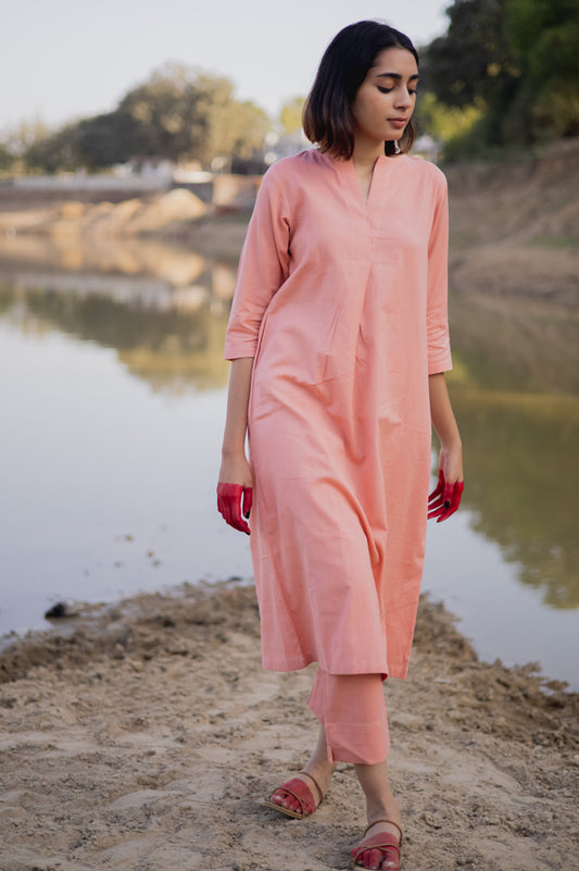 Peach Cotton Kurta Set