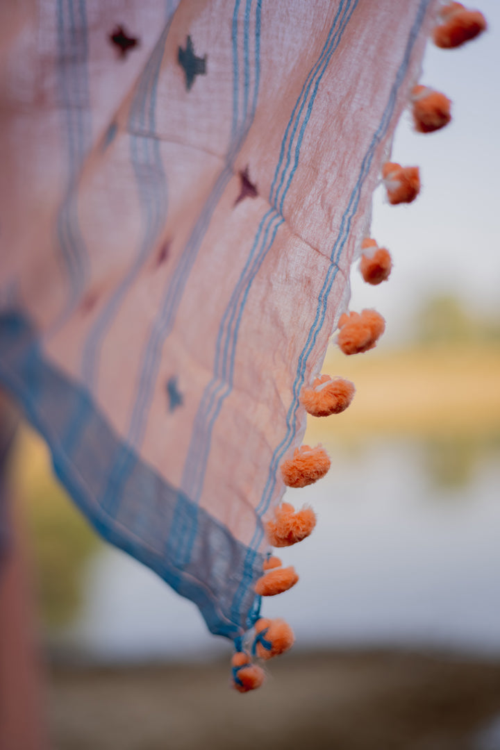 Peach Cotton Kurta set with Jaamdani Dupatta