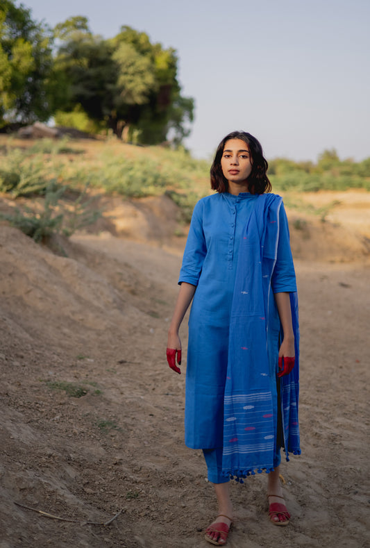 Blue Kurta with Clinched pants
