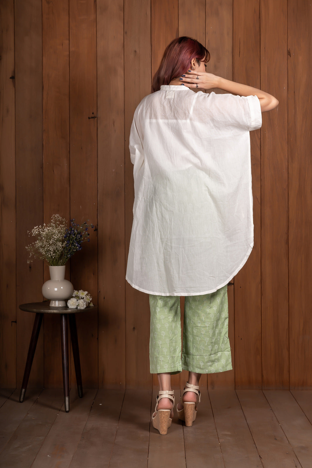 Ivory Applique Crinkled Boxy Shirt