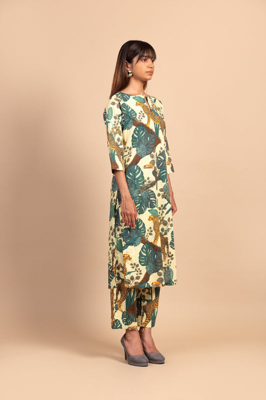 Tropical Cheetah Print Kurta Set