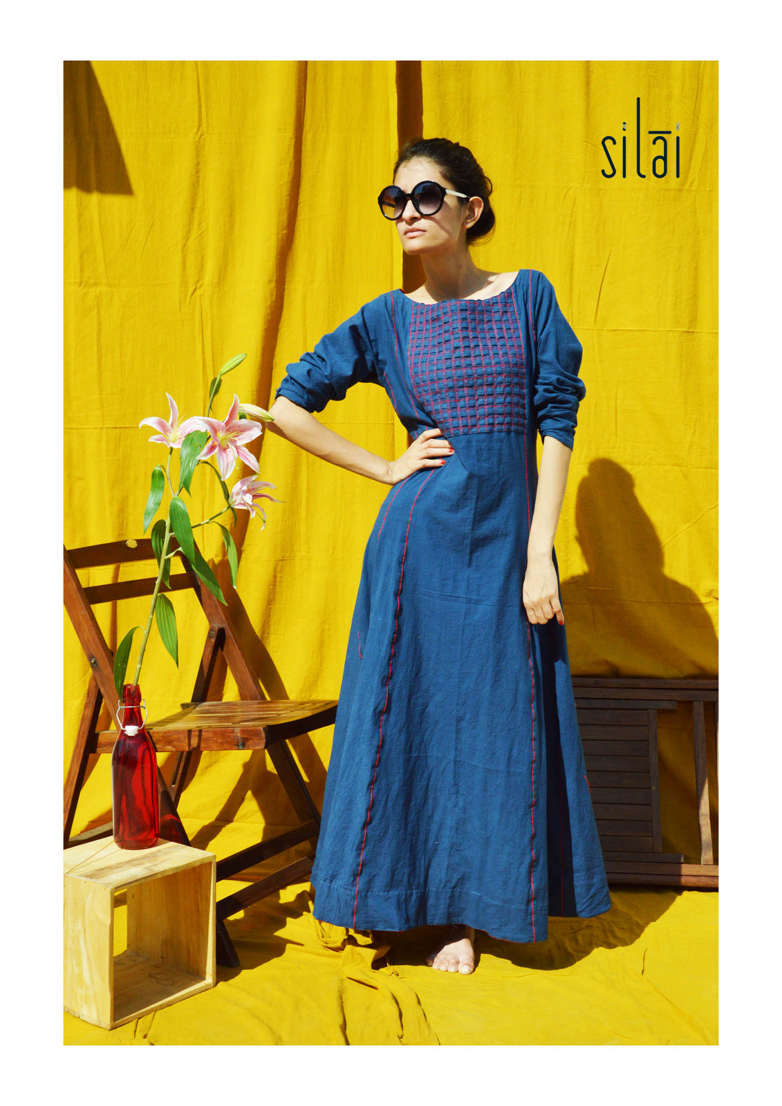 Indigo Cross Tucks Dress