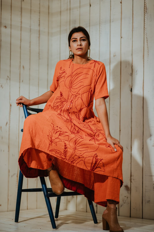 Tangerine Foliage High-Low Tunic