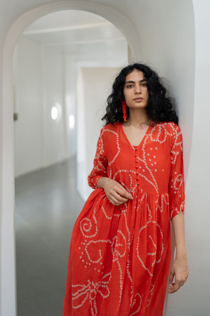 orange bandhani dress Sunset Orange Cotton Bandhani Dress