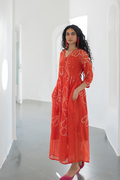 Fiery Orange Bandhani Dress