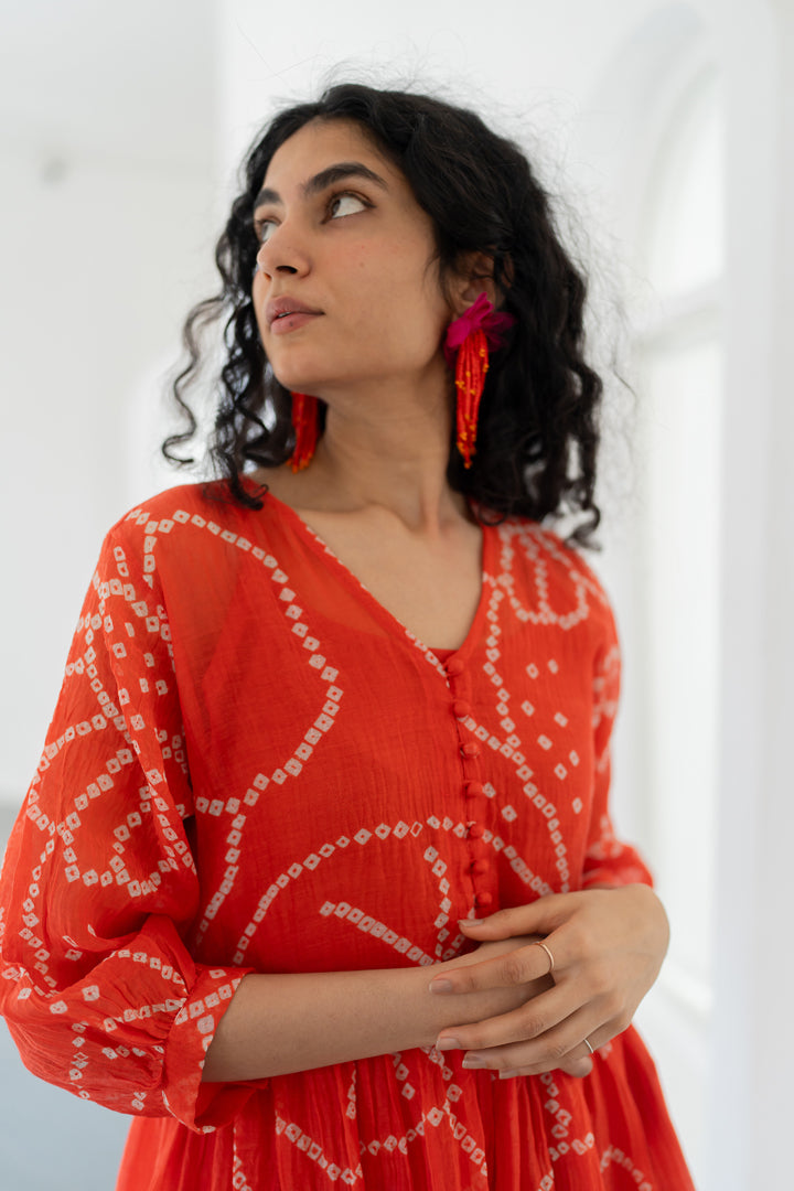 orange bandhani dress Burnt Orange Bandhani Dress M
