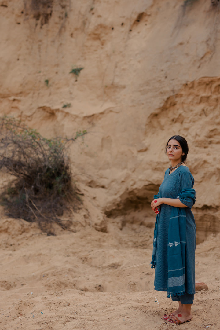 Yale Blue Kurta Set with Dupatta