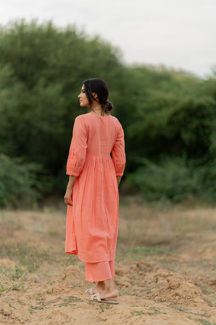 Peach Rose Mulmul Kurta Set