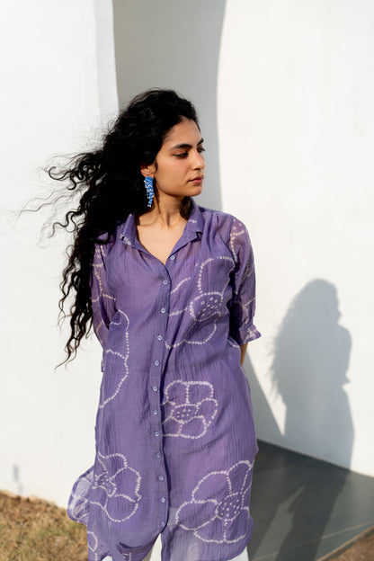 Periwinkle Bandhej Tunic with white Pants