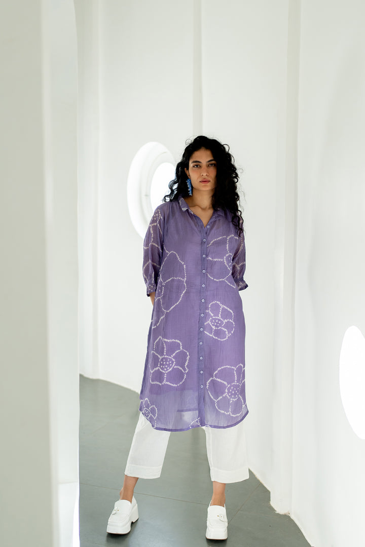 Periwinkle Bandhej Tunic with white Pants